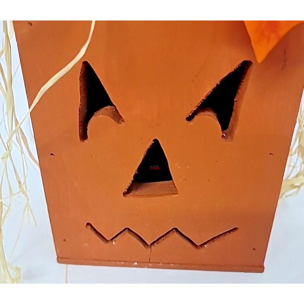 Halloween/Fall Wood Square Jack-O-Lantern Light Up w/ Cord Hang‎ or Table Top